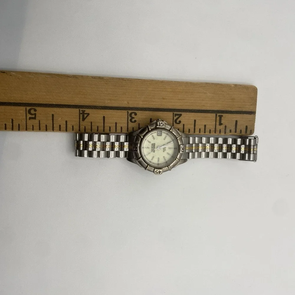 Vintage‎ 1996 Guess Waterpro Watch Women 30mm Silver Gold Tone Date Untested